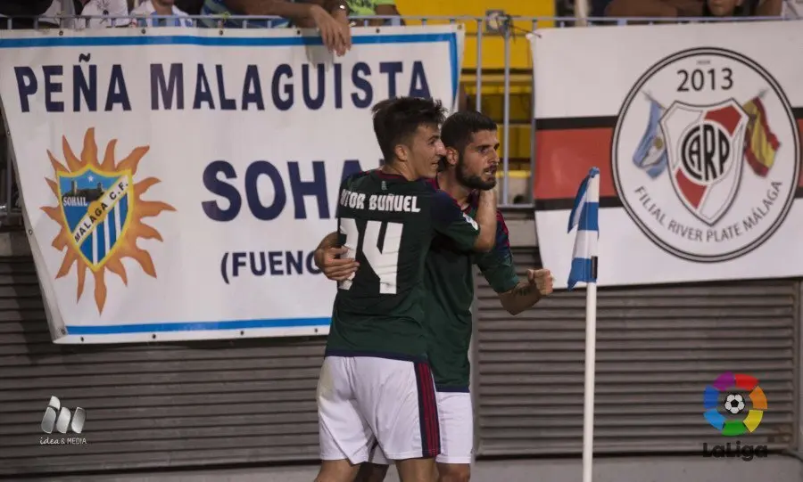 Fran M&eacute;rida celebra su gol en La Rosaleda | Foto: LFP