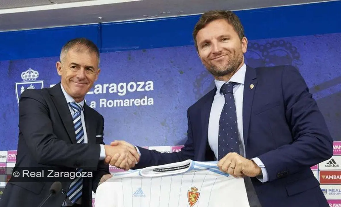 Lucas Alcaraz y Lalo en la presentaci&oacute;n del m&iacute;ster. | Foto: Real Zaragoza