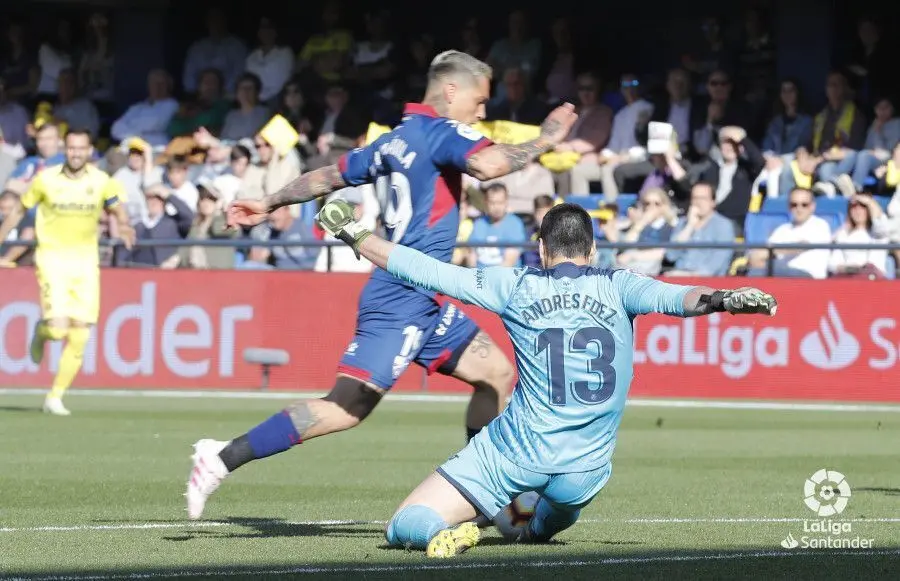 Chimy en la ocasi&oacute;n que pudo significar el gol del Huesca al inicio del partido |. Foto: LaLiga Santander