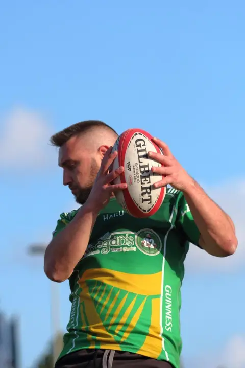 Antonio Alegre, capit&aacute;n del Club de Rugby Teruel, en un partido de la temporada |Foto: Club Rugby Teruel