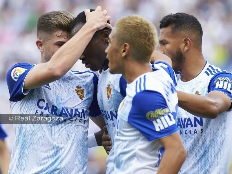Celebraci&oacute;n gol de Dwamena ante el Extremadura | Foto: Tino Gil, Real Zaragoza
