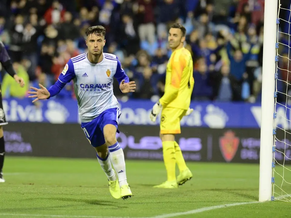 Javi Puado celebrando su primer gol en La Romareda. Foto: Real Zaragoza
