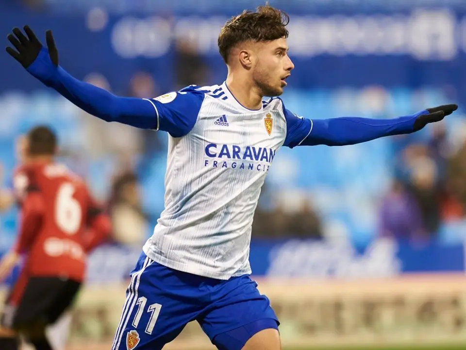 Puado celebrando un gol ante el Mallorca | Foto: Tino Gil, Real Zaragoza