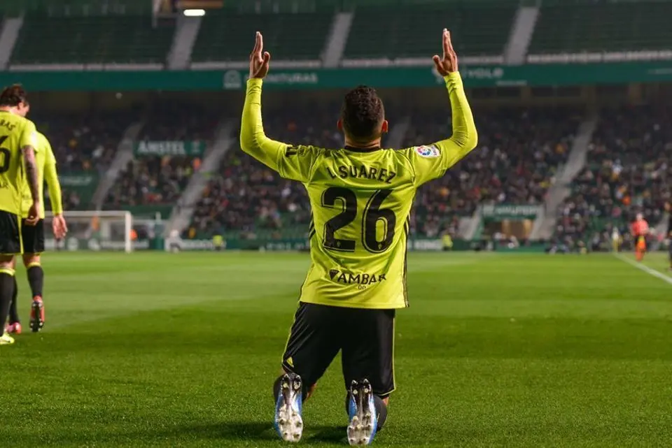 Luis Su&aacute;rez celebrando un gol ante el Elche  Foto: Real Zaragoza