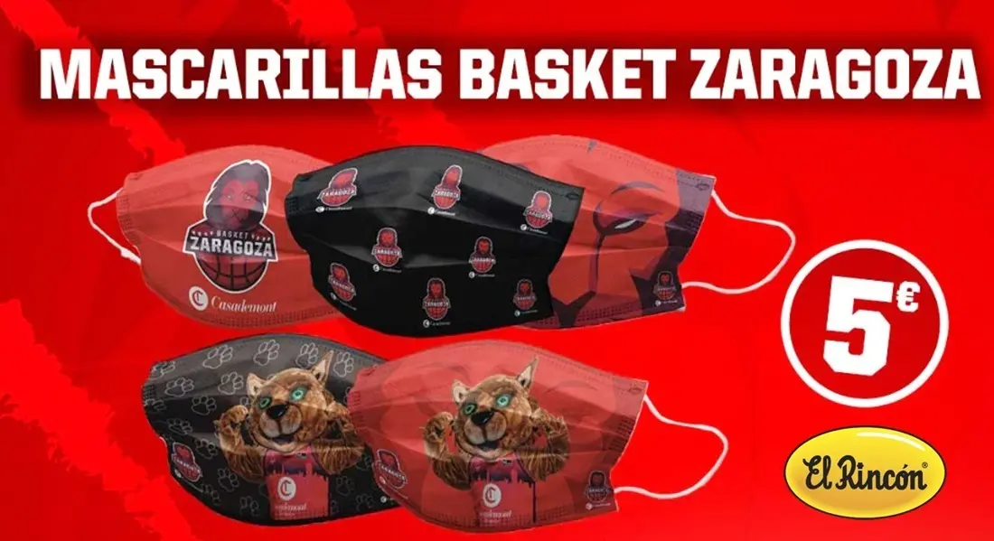 Cartel del Basket Zaragoza para anunciar las mascarillas