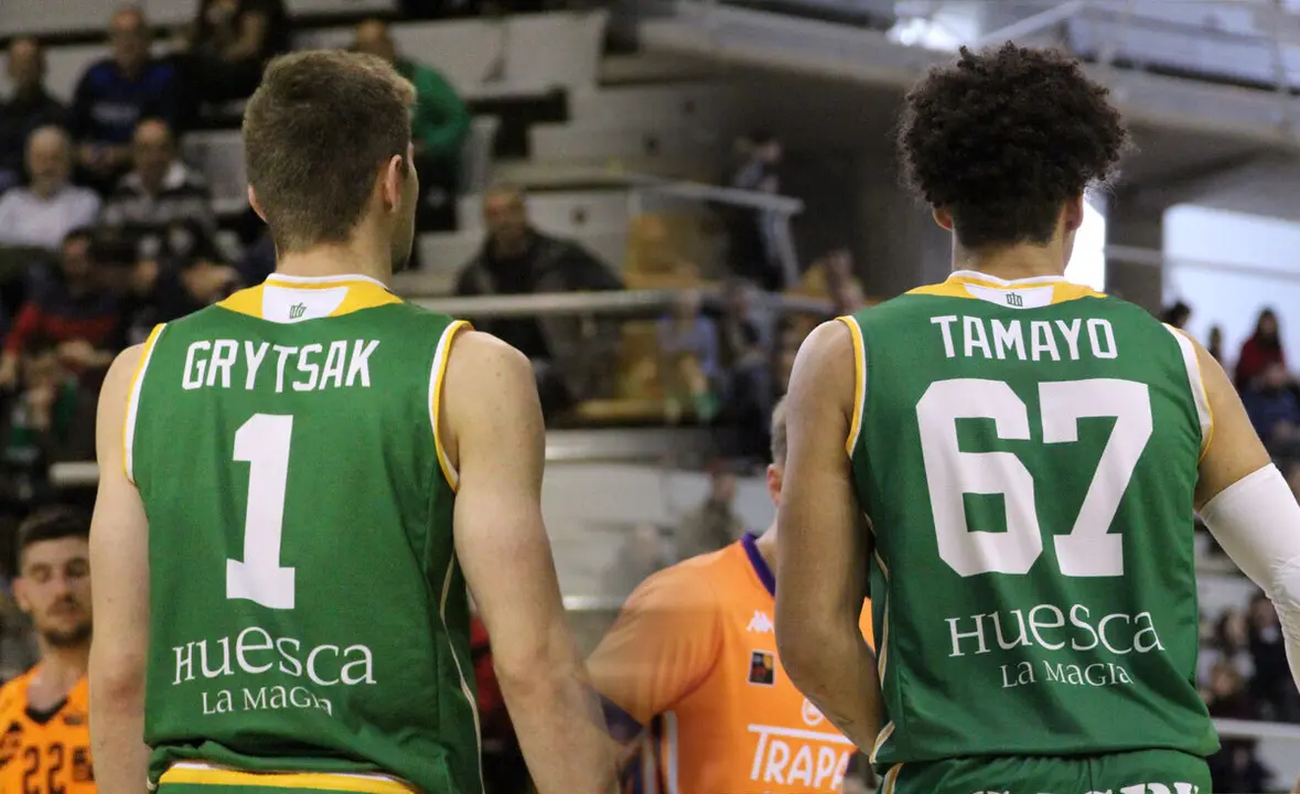 Andriy Grytsak y Alex Tamayo, la dupla cedida por Estudiantes esta temporada | Fotos: David Mart&iacute;nez (CBP Huesca)