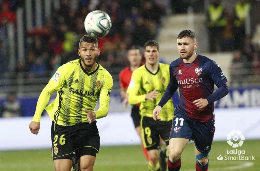 Luis Su&aacute;rez y Gal&aacute;n, dos de los grandes protagonistas en el &uacute;ltimo partido entre zaragozanos y oscenses. | Foto: LaLiga