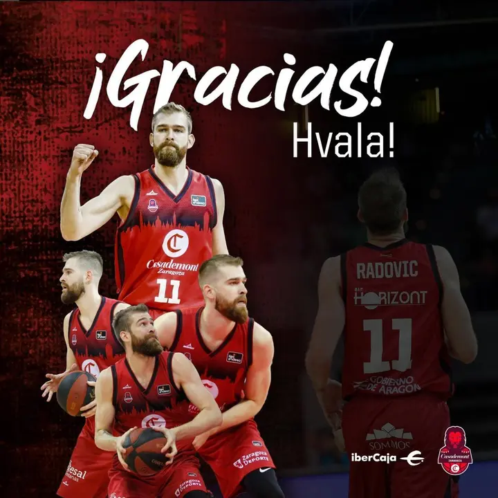Cartel de despedida del Casademont Zaragoza a Nemanja Radovic