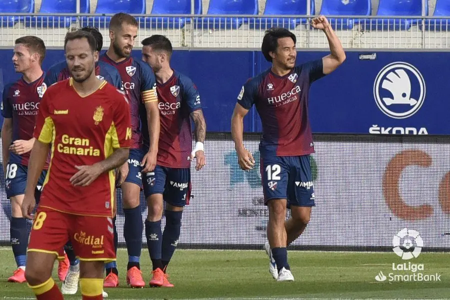 Okazaki celebrando el gol contra Las Palmas. | Foto: LaLiga