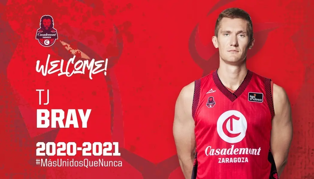 Cartel dise&ntilde;ado por Casademont Zaragoza sobre TJ Bray