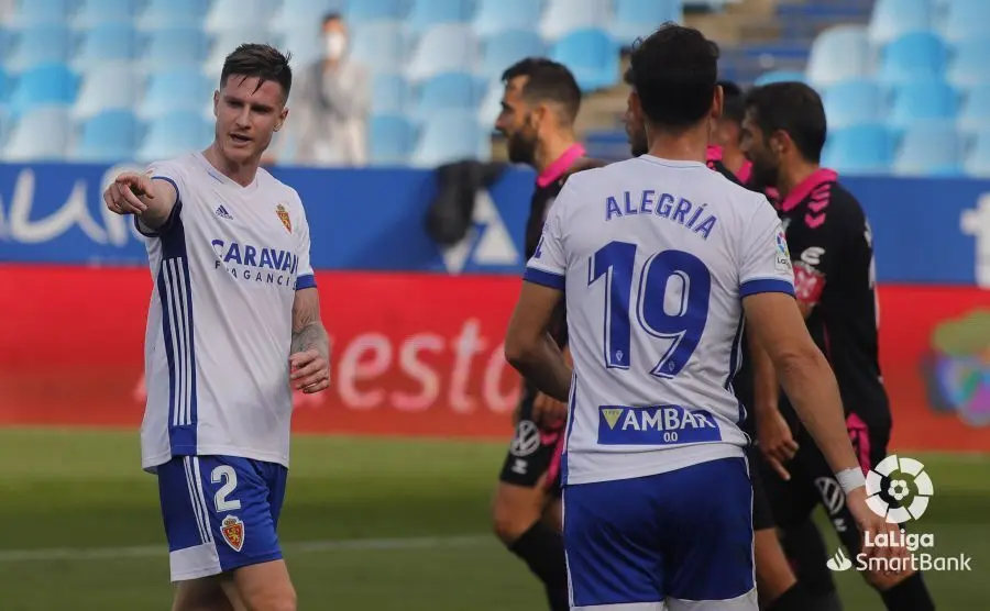 Alegr&iacute;a, junto a Vigaray, en el &uacute;ltimo partido del Real Zaragoza. Foto: LFP