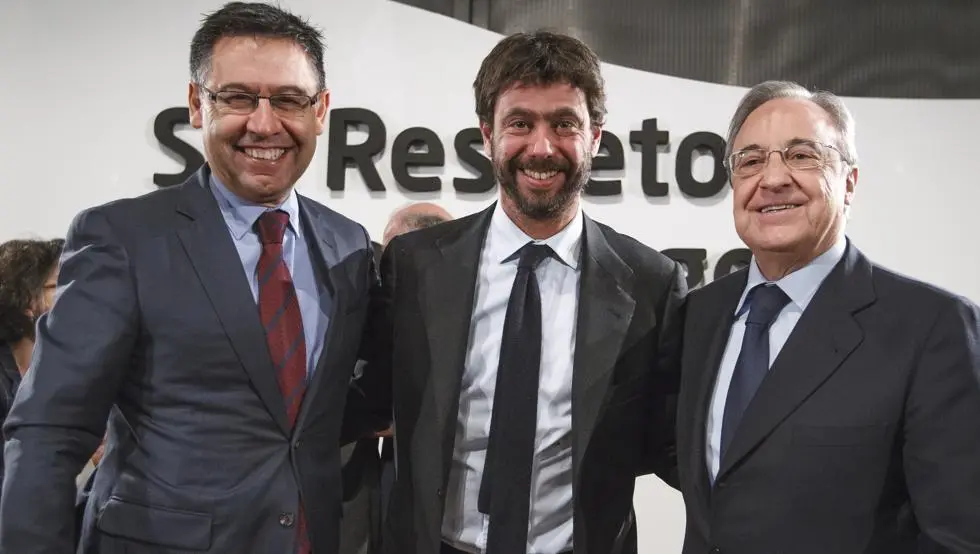 Florentino, Agnelli y Bartomeu. | Foto: Jos&eacute; Antonio Garc&iacute;a Sirvent