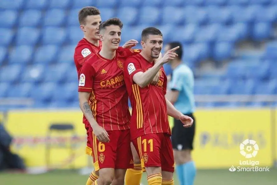 Luca Zanimacchia celebra su primer gol como zaragocista. Foto: LaLiga SmartBank