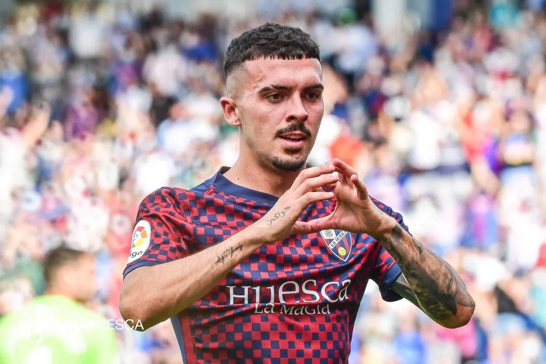 Joaqu&iacute;n Mu&ntilde;oz anot&oacute; su segundo gol frente al CD Tenerife. Foto: SD Huesca.