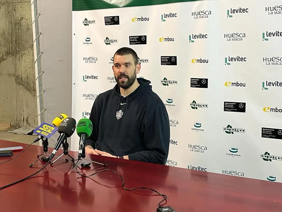 Marc Gasol, en la imagen, en la rueda de prensa tras el partido contra el Huesca La Magia. Foto: J. G.