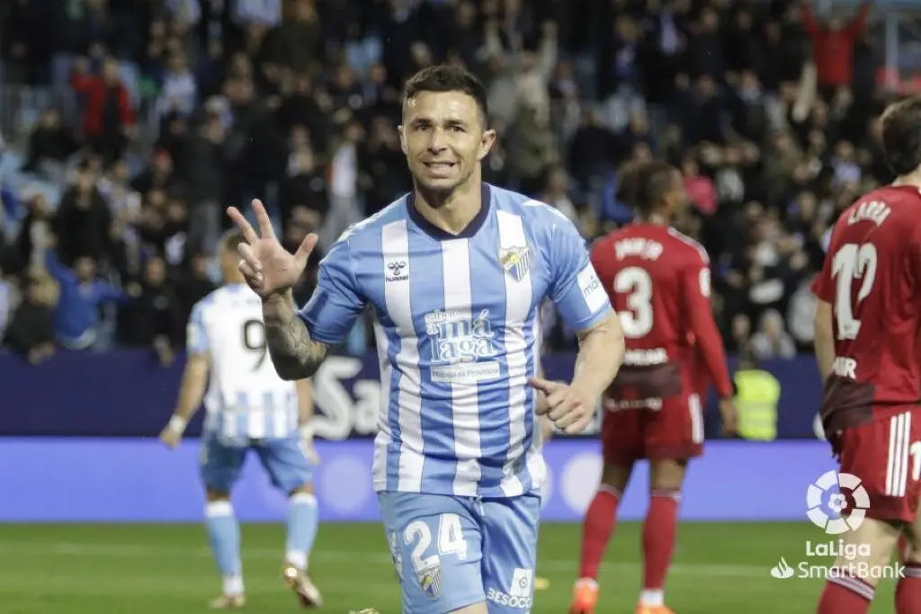 Rub&eacute;n Castro, protagonista del M&aacute;laga (3-0) Real Zaragoza, celebrando uno de sus dos tantos | Foto: LFP