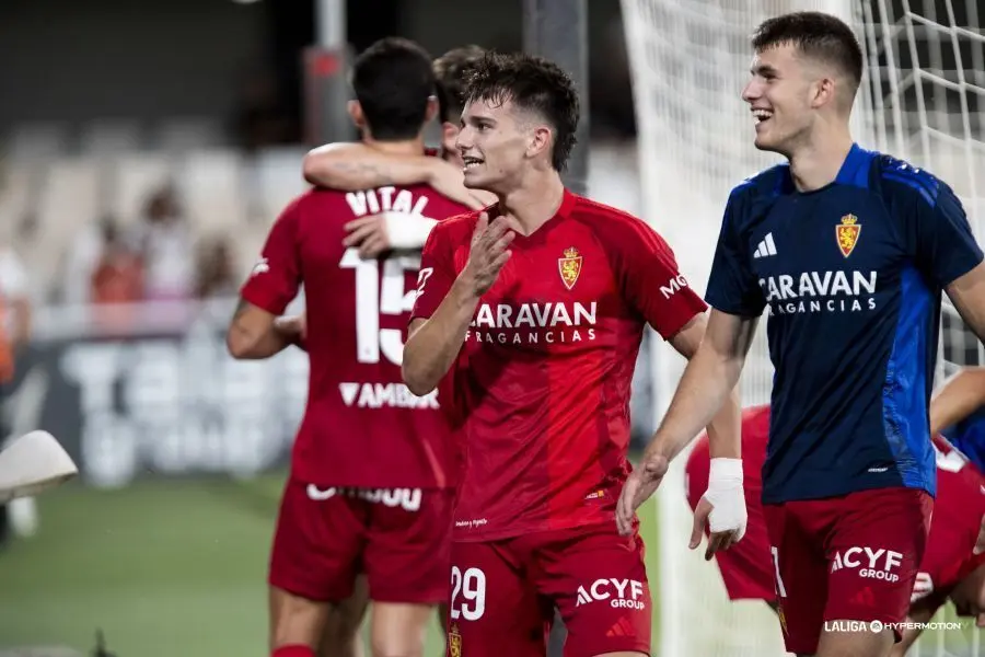 Pau Sans celebrando su gol ante el Cartagena | Foto: LaLiga