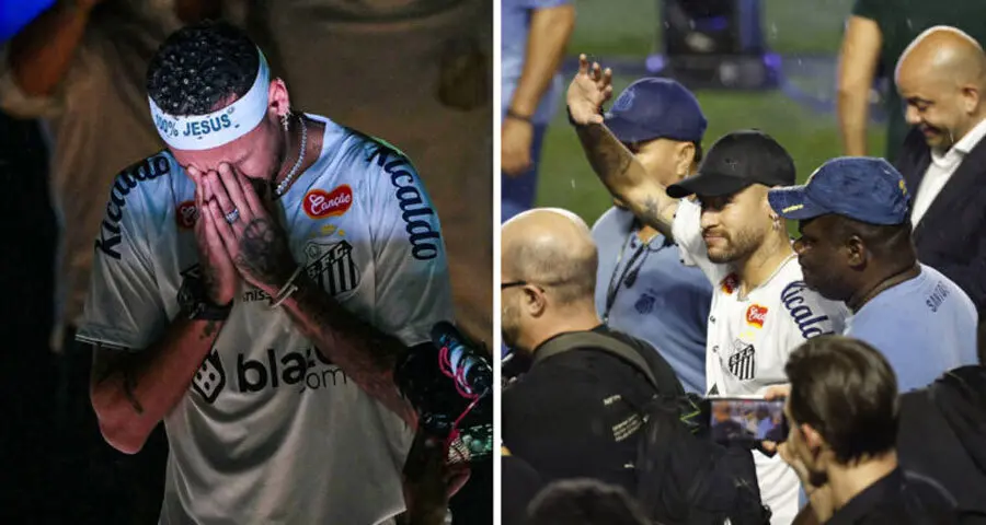 Neymar, emocionado, en su presentaci&oacute;n con el Santos brasile&ntilde;o. Fotos: Santos FC