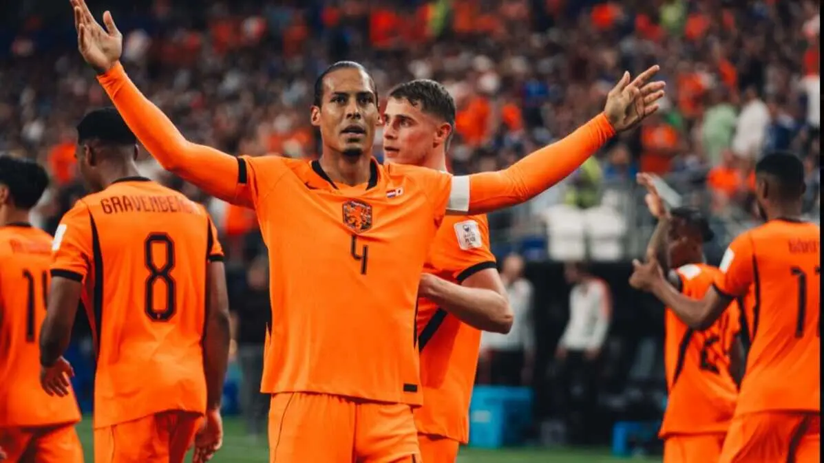 Virgil Van Dijk celebra un tanto. Fotograf&iacute;a: RRSS Pa&iacute;ses Bajos.