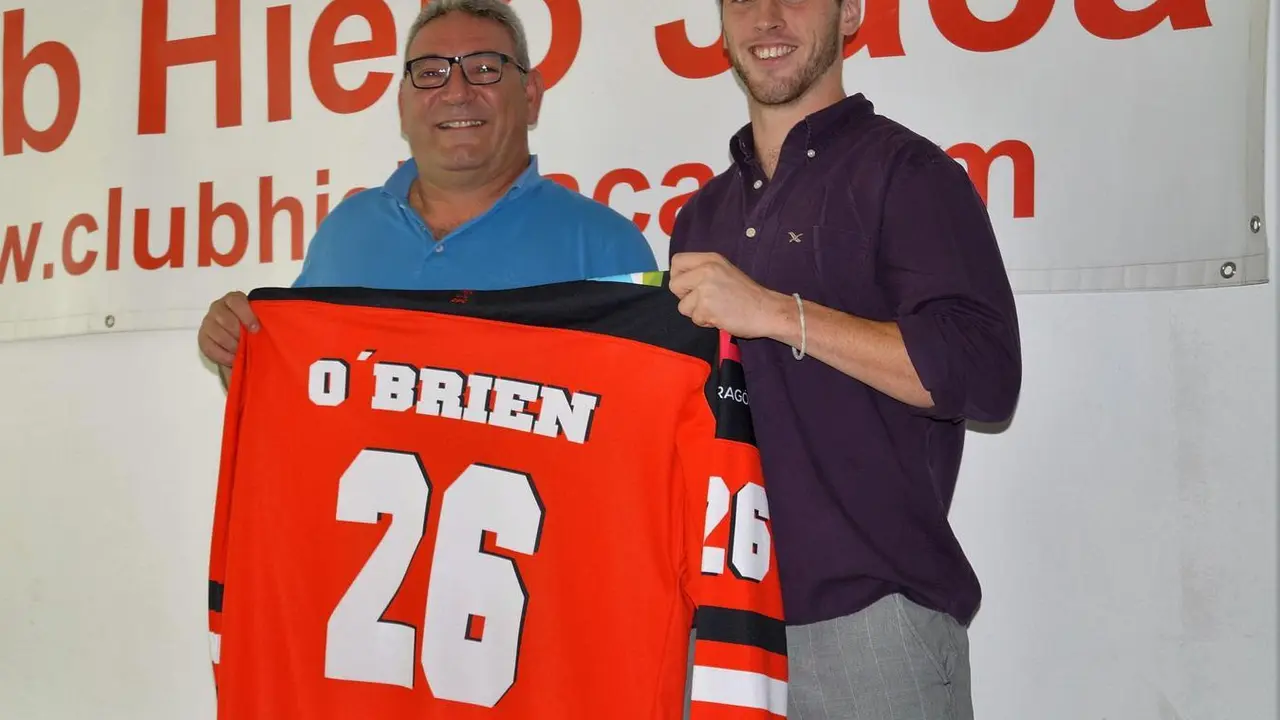 O'Brien junto al presidente Eric Bastide en su presentaci&oacute;n del CH Jaca. | Foto: clubhielojaca
