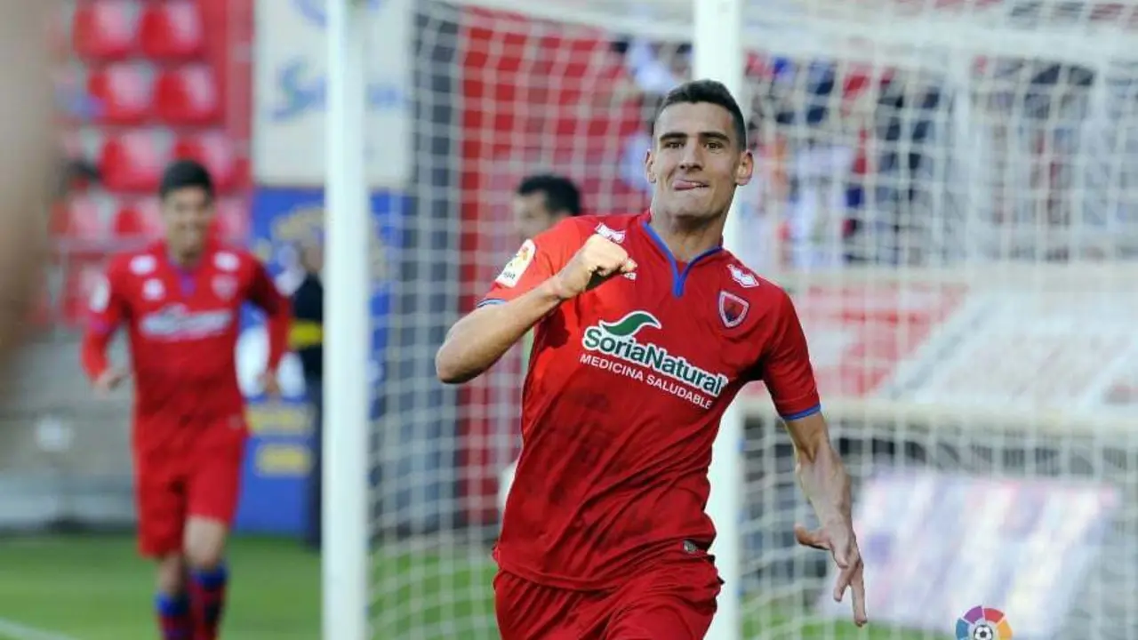 Dani Calvo celebra su &uacute;ltimo gol anotado ante el UCAM Murcia en la jornada 37 de Liga | Foto: LFP