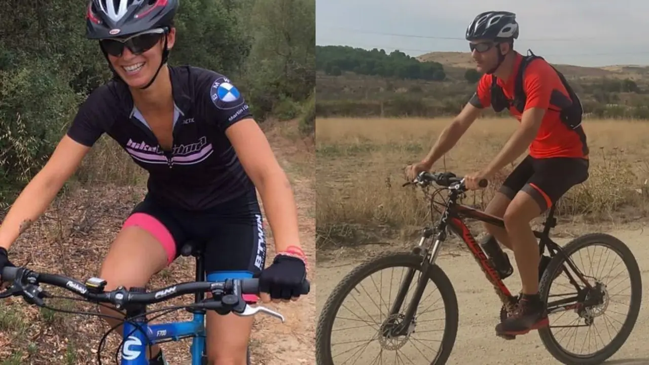 Agna y Miguel sobre sus bicicletas de monta&ntilde;a.