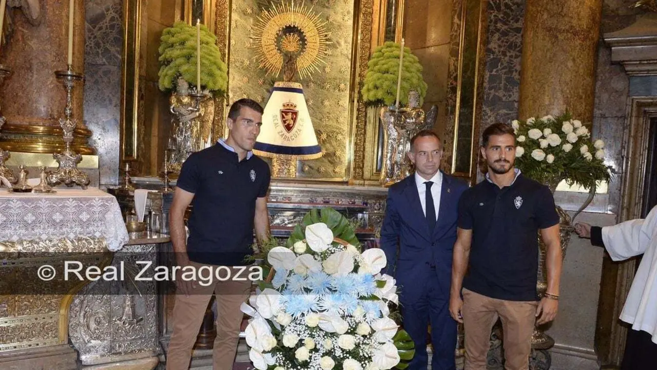 Imagen de la ofrenda de flores en El Pilar la pasada temporada | Foto: Real Zaragoza