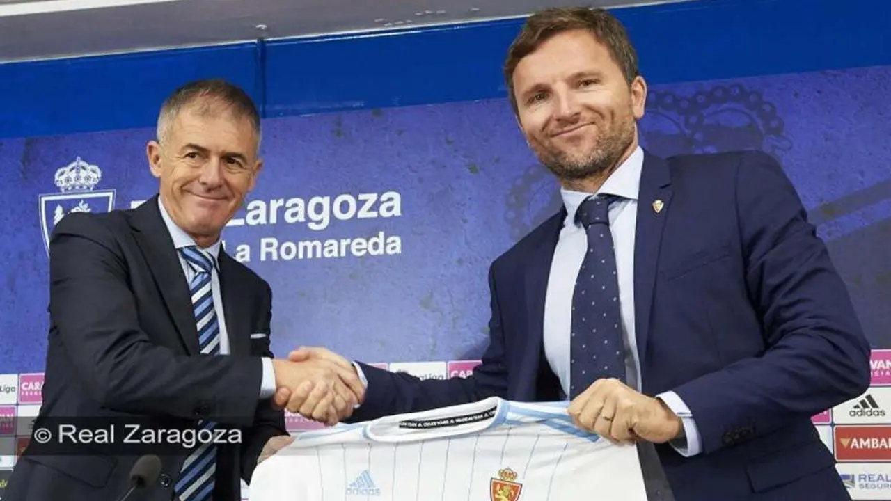 Lucas Alcaraz y Lalo en la presentaci&oacute;n del m&iacute;ster. | Foto: Real Zaragoza