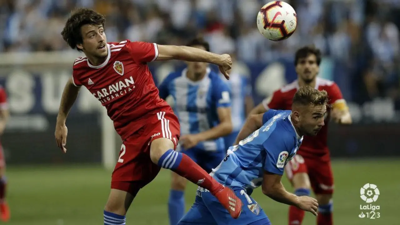 Delm&aacute;s en el partido ante el M&aacute;laga CF de la temporada pasada. Foto: Liga 123