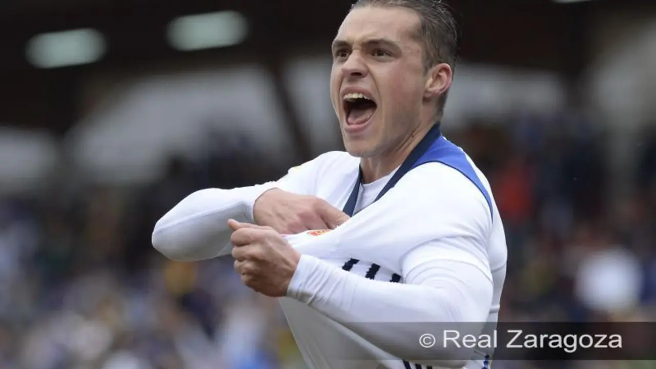 Jorge Pombo celebrando un gol. Foto: Tino Gil (Real Zaragoza)