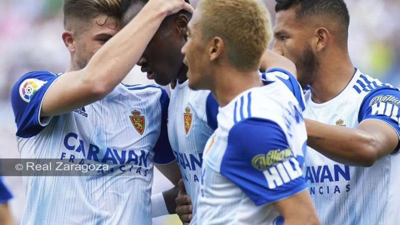 Celebraci&oacute;n gol de Dwamena ante el Extremadura | Foto: Tino Gil, Real Zaragoza