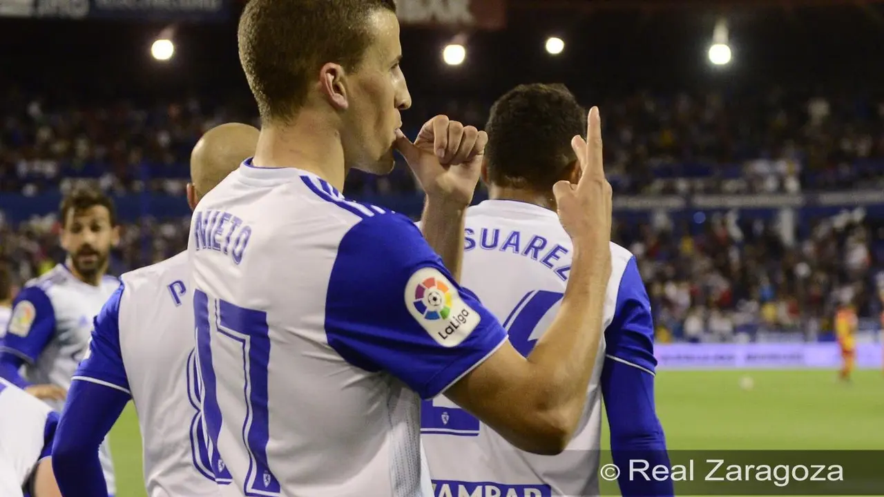 Nieto celebra su gol ante Las Palmas de la temporada pasada. Foto: Real Zaragoza