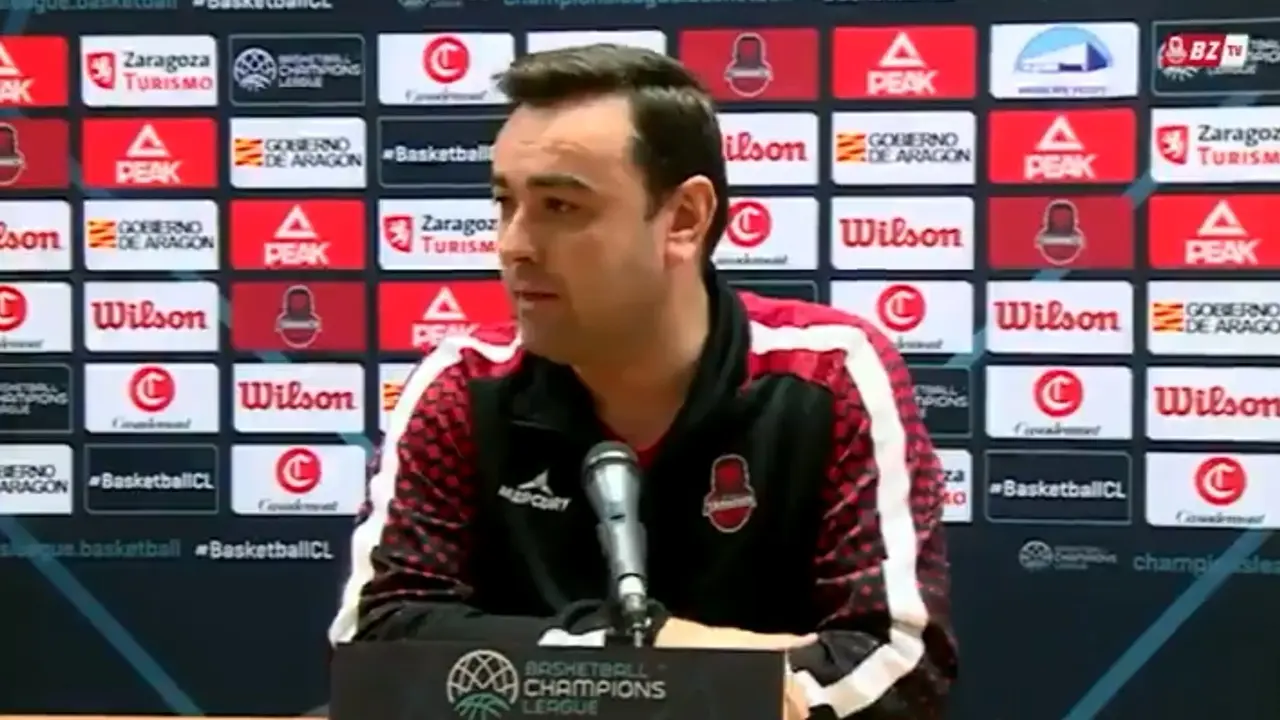 Sergio Lam&uacute;a, este martes en sala de prensa. Fotograma de Basket Zaragoza