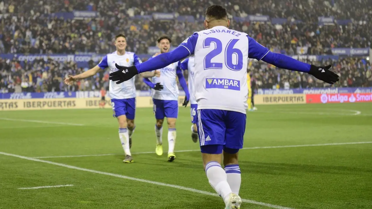 Su&aacute;rez celebra el 2 a 0. Foto: Real Zaragoza