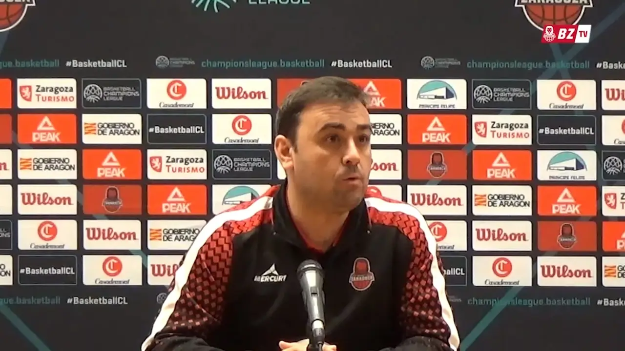 Sergio Lam&uacute;a, en sala de prensa este martes. Fotograma de Basket Zaragoza