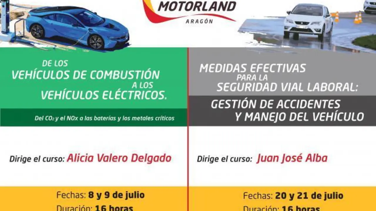 Cartel de los cursos que se van a impartir este verano en MotorLand Arag&oacute;n. Foto: Cedida