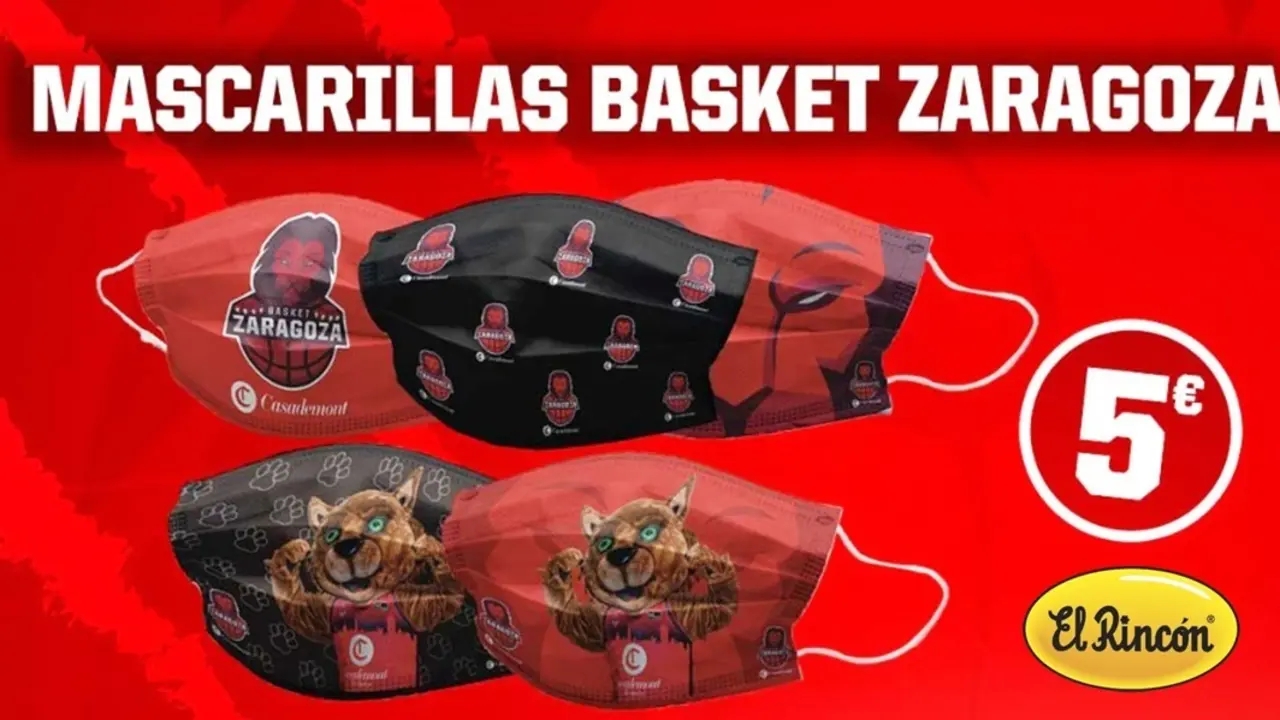 Cartel del Basket Zaragoza para anunciar las mascarillas
