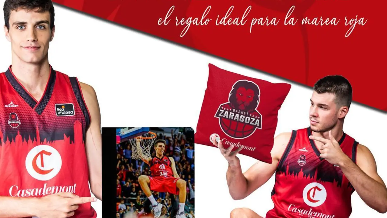 Aloc&eacute;n y Barreiro, en la promoci&oacute;n del cartel de la fan shop del Casademont Zaragoza