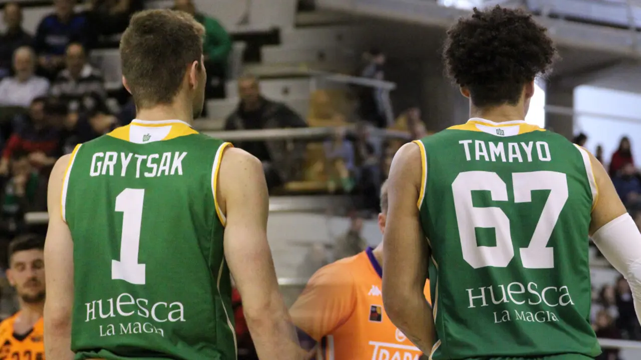 Andriy Grytsak y Alex Tamayo, la dupla cedida por Estudiantes esta temporada | Fotos: David Mart&iacute;nez (CBP Huesca)