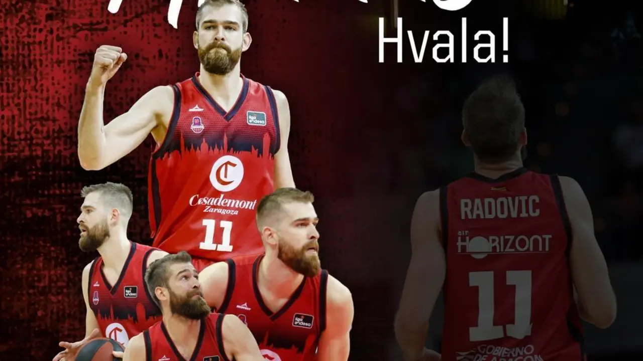 Cartel de despedida del Casademont Zaragoza a Nemanja Radovic