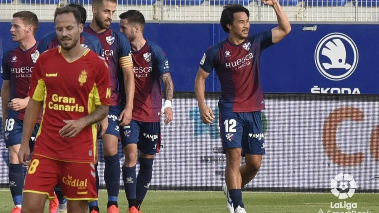 Okazaki celebrando el gol contra Las Palmas. | Foto: LaLiga