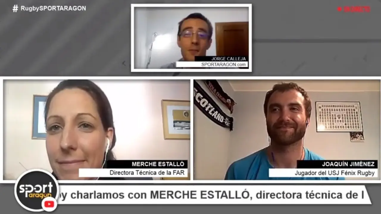 Momento de la entrevista en SPORTARAGON con Joaqu&iacute;n Jim&eacute;nez y Merche Estall&oacute;