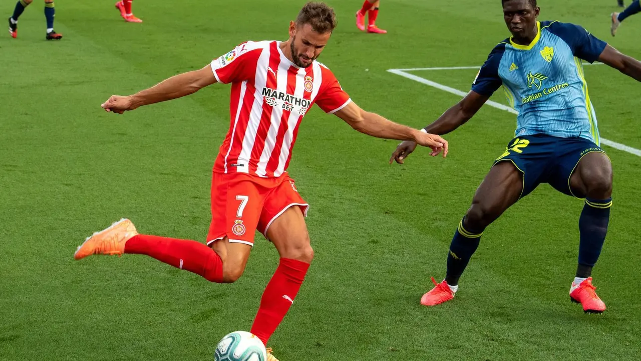 Stuani y Ozornwafor durante el Girona - Almer&iacute;a | Foto: Girona FC