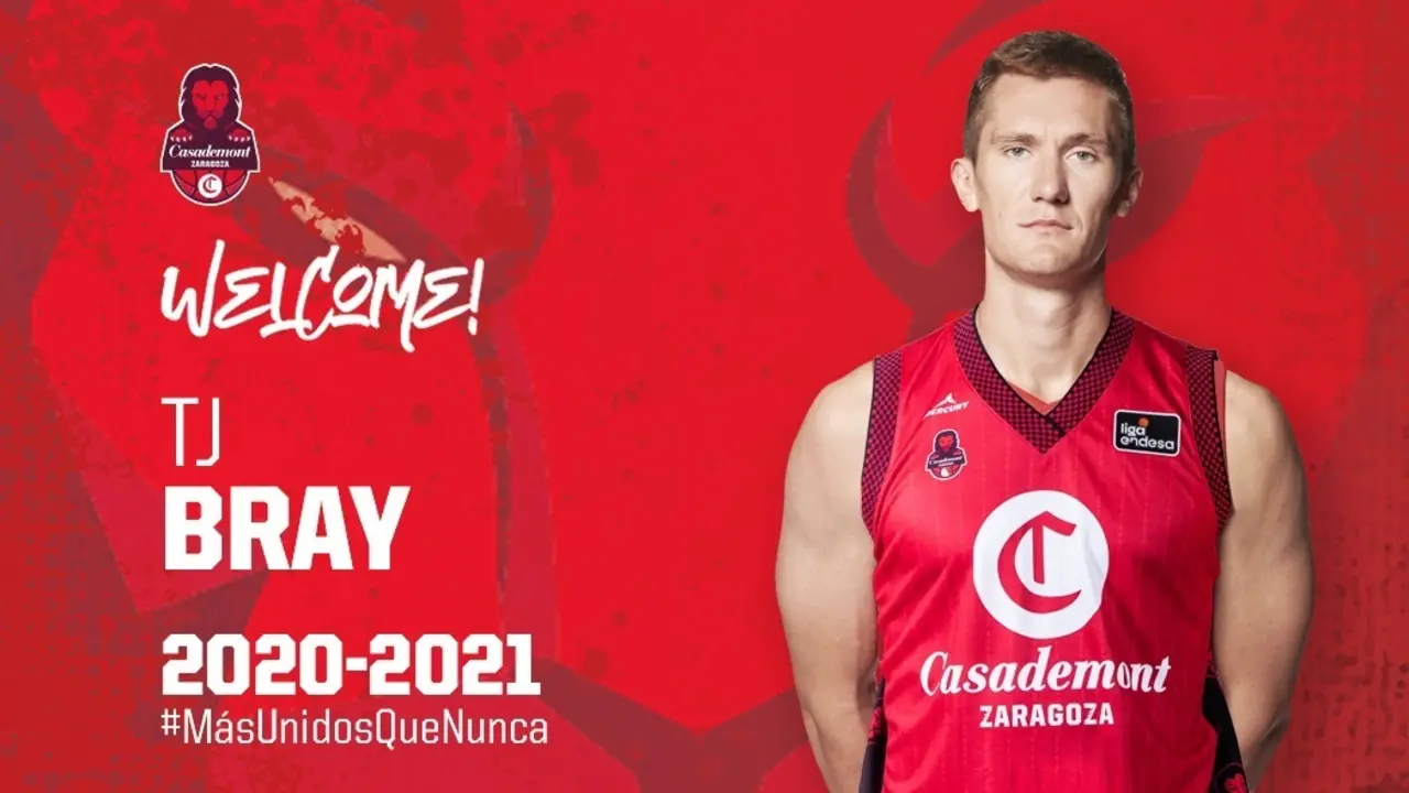 Cartel dise&ntilde;ado por Casademont Zaragoza sobre TJ Bray