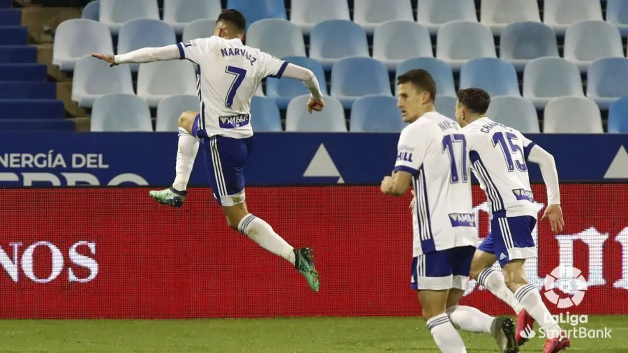 Narva&eacute;z celebra el 1 a 0 ante el Fuenlabrada. Foto: LFP