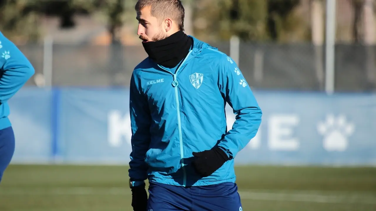 Pulido durante el entrenamiento de hoy. | Foto: SD Huesca