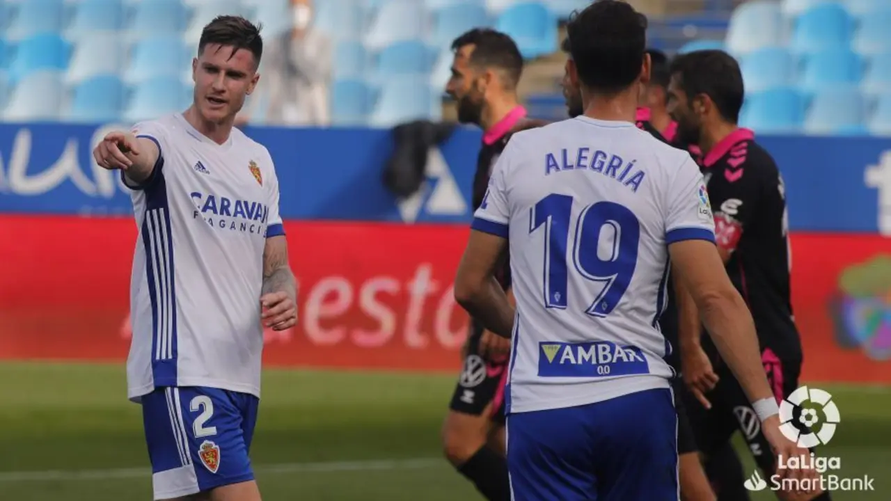 Alegr&iacute;a, junto a Vigaray, en el &uacute;ltimo partido del Real Zaragoza. Foto: LFP