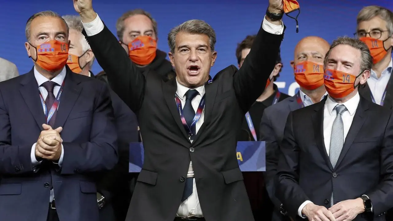 Laporta celebrando su victoria en las elecciones. | Foto: EFE