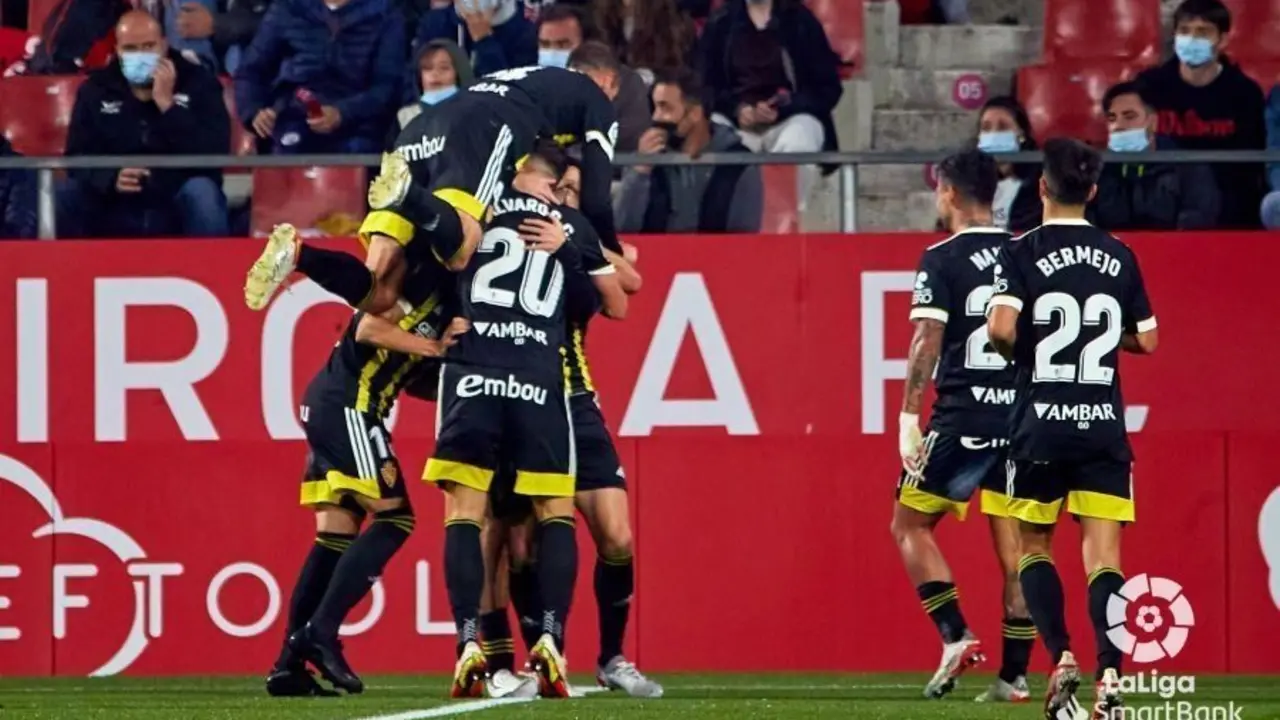 El Real Zaragoza celebra el 0-1 ante el Girona |&nbsp;Liga SmartBank