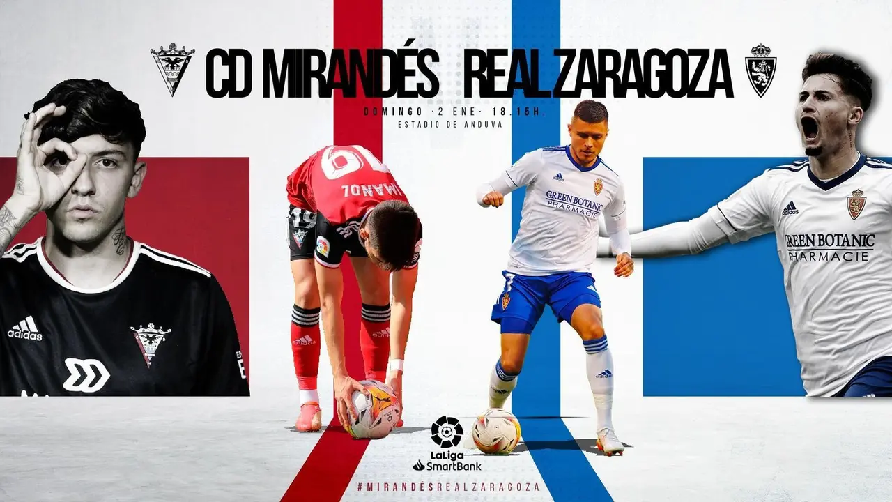 El cartel del partido del Mirand&eacute;s ante el Real Zaragoza | Foto: CD Mirand&eacute;s
